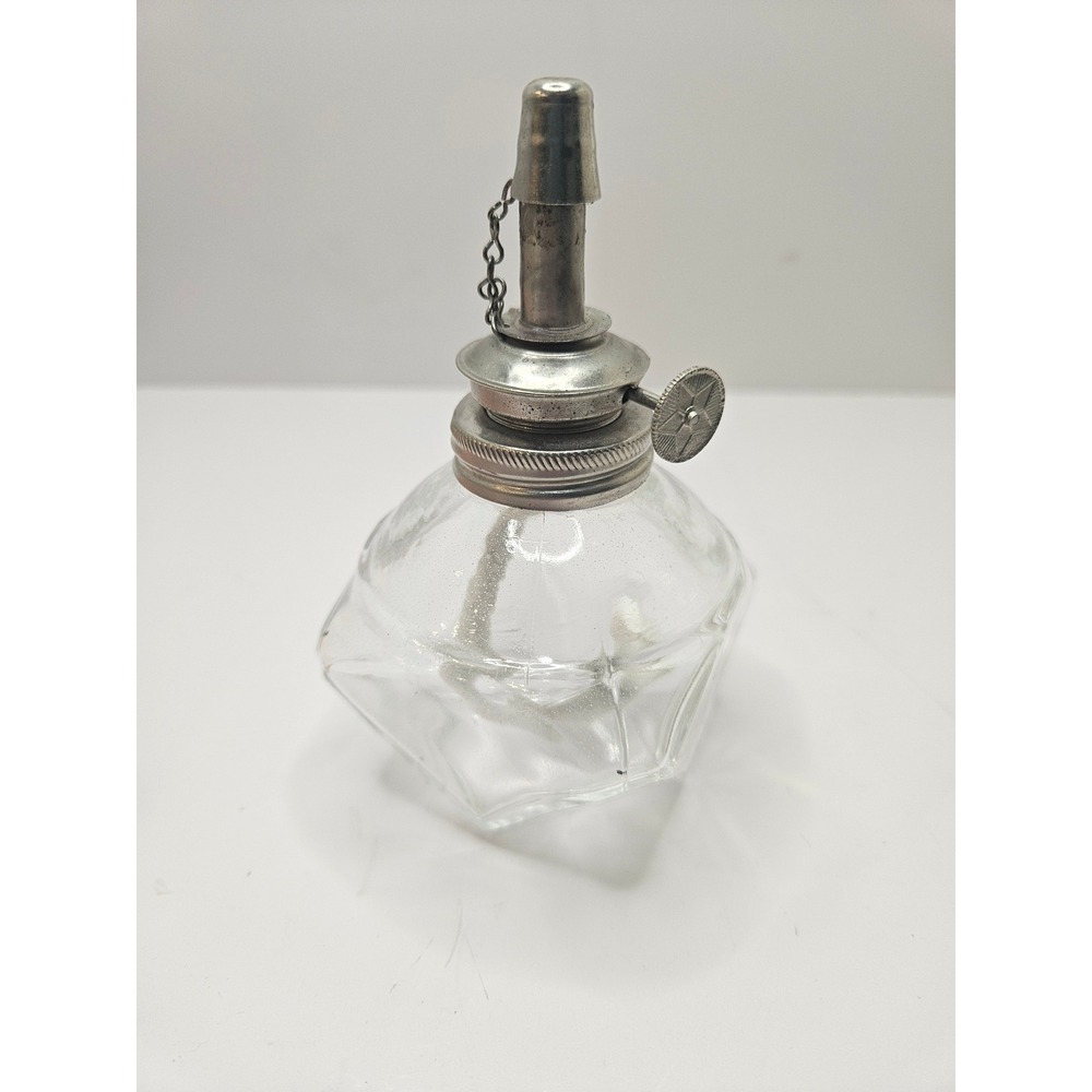 Vintage Glass Oil Lamp Small Metal Spout‎ Wick Holder Japan